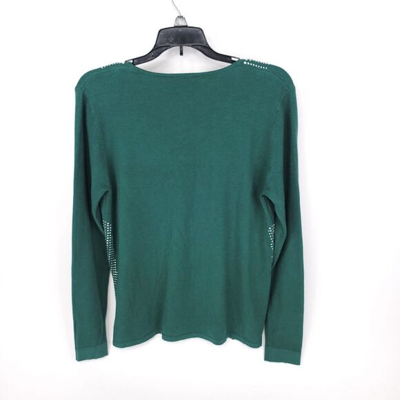 Liv Milano Sweater Womens Medium Rhinestone V Neck Pullover Stretch Top Soft - Picture 2 of 9